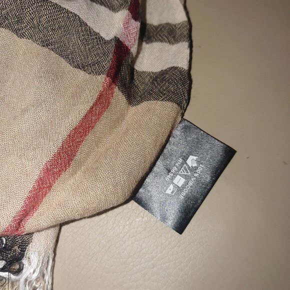 Scarf Wrap V Fraas Beige Plaid Vintage Fringe Edges Lightweight Cotton Viscose - Picture 6 of 9